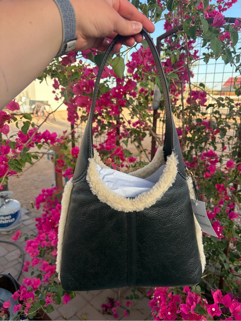 NWT Coach Shearling Trim Shoulder Bag